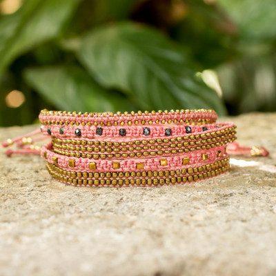 Glass beaded wristband bracelets, 'Sweetness of Mine' (set of 5) - Pale Pink-Palette 5-Piece Glass Bead Wristband Bracelet Set