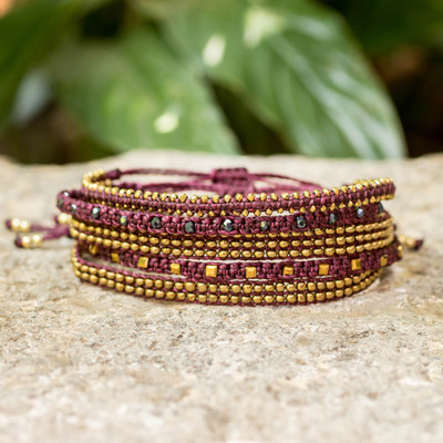 Macrame beaded wristband bracelets, 'Violet of Mine' (set of 5) - 5 Handcrafted Macrame Beaded Wristband Bracelets in Violet