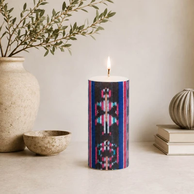 Pillar candle, 'Nebaj Light' - Paraffin Pillar Candle Inspired by Mayan Nebaj Textiles