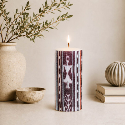 Pillar candle, 'Tikal Light' - Paraffin Pillar Candle with Printed Mayan Tikal Patterns