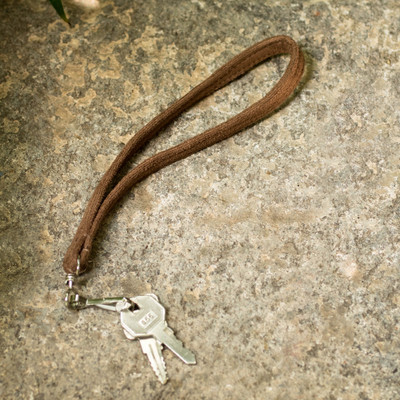 Wrist lanyard, 'Functionality in Brown' - Brown Wrist Lanyard Keychain Strap Bag Charm from Guatemala