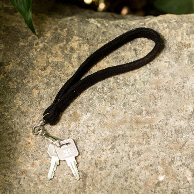 Wrist lanyard, 'Functionality in Black' - Handcrafted Wrist Lanyard Keychain Strap Bag Charm in Black