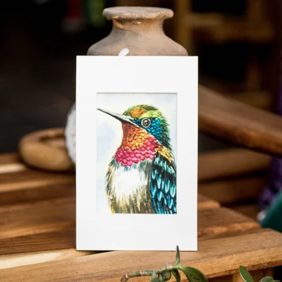 'Natural Beauty' - Impressionist Acrylic on Recycled Paper Hummingbird Painting