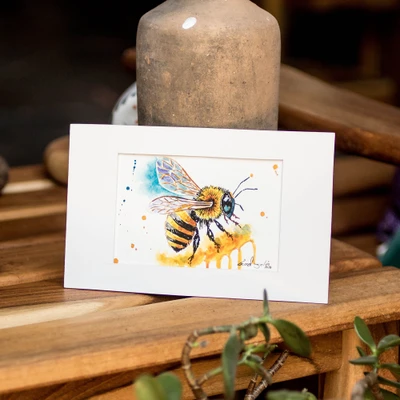 'Sweet Honey' - Inspirational Impressionist Acrylic on Paper Painting of Bee