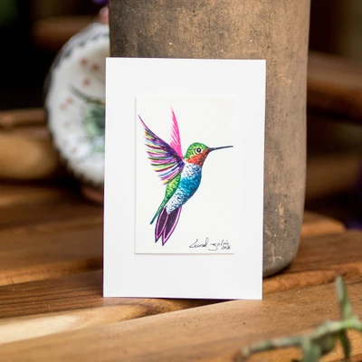 'Garden Soul' - Stretched Signed Acrylic Painting of Multicolor Hummingbird