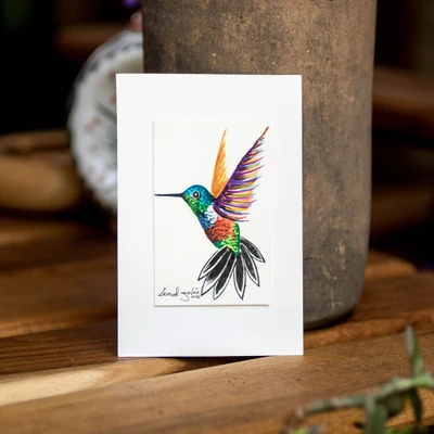 'Flight of Freedom' - Impressionist Acrylic Hummingbird Painting Signed by Artist