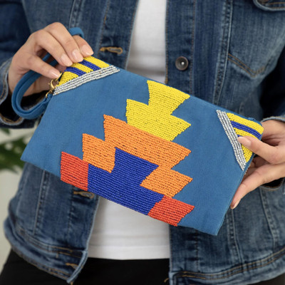 Beaded wristlet clutch, 'Colors of Uganda' - Handmade Beaded Wristlet Clutch Bag from Uganda