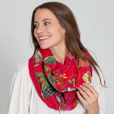 Cotton infinity scarf, 'Colorful Kantha' - 100% Cotton Infinity Scarf