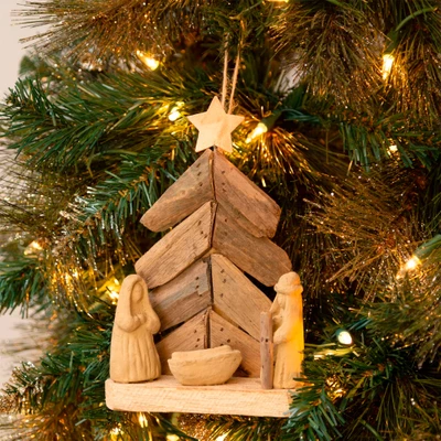 Recycled driftwood ornament, 'Christmas Nativity' - Hand Crafted Recycled Driftwood Christmas Nativity Ornament