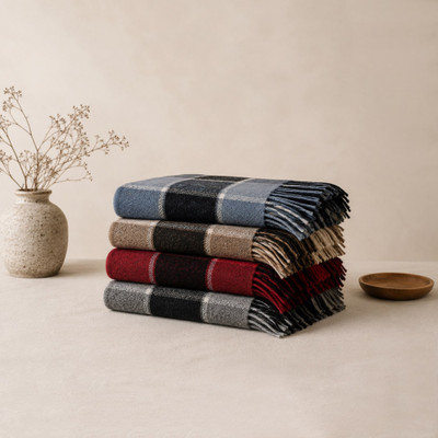 Wool blend plaid throw, 'Palermo Plaid' - Ukrainian Wool Blend Warm Plaid Blanket With Fringe