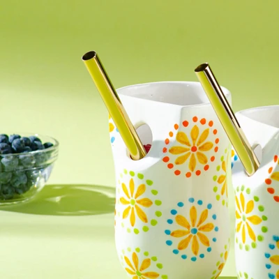 Stainless steel straws, 'Golden Hydration' (set of 4) - Set of 4 Stainless Steel Thick Smoothie Straws