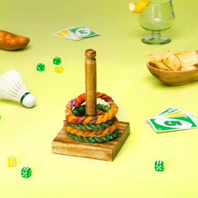 Wooden ring toss game, 'Sari Ring Toss' - Wooden Ring Toss Game with Upcycled Sari Fabric from India