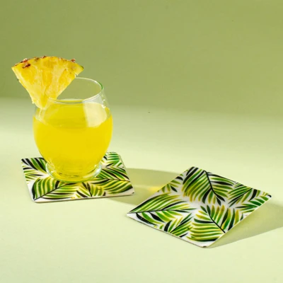Capiz shell coasters, 'Jungle Nights' (set of 2) - Set of 2 Palm Leaf Capiz Shell Coasters from the Philippines