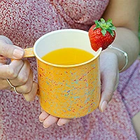 Enamel mugs, 'Apricot Splatter' (set of 4) - Set of 4 Apricot Orange 12oz Mugs