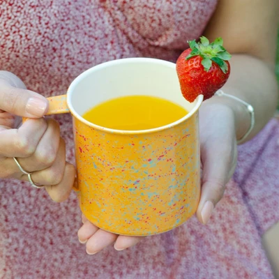 Enamel mug, 'Apricot Splatter' - Colorful Handpainted Stainless Steel and Enamel Mug