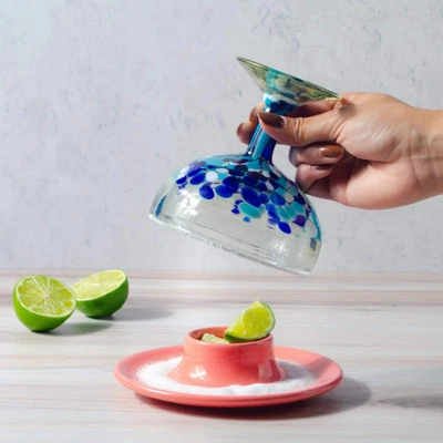 Ceramic salt rimmer, 'Fiesta Time' - Multi-use Colorful Salt Rimmer or Egg Cup from Morocco