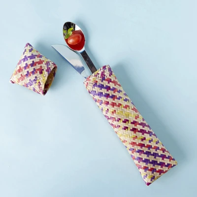Palm leaf utensil holder, 'Nature's Charm' - Reusable Handwoven Utensil Holder from Mexico