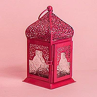 Tea light lanterns, 'Marrakesh Mage' (set of 5) - Set of 5 Mini Magenta Tea Light Lanterns