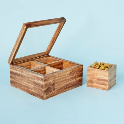 Mango wood bar caddy, 'Snack in Style' - Handcrafted Mango Wood Bar Caddy for Snacks and Garnishes