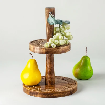 Wood tiered serving tray, 'Gracious Host' - Handcrafted Two Tier Round Serving Tray from India