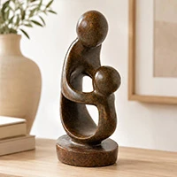 Serpentine stone sculpture, 'Family of Two' - Family of Two Zimbabwe Shona Serpentine Stone Sculpture