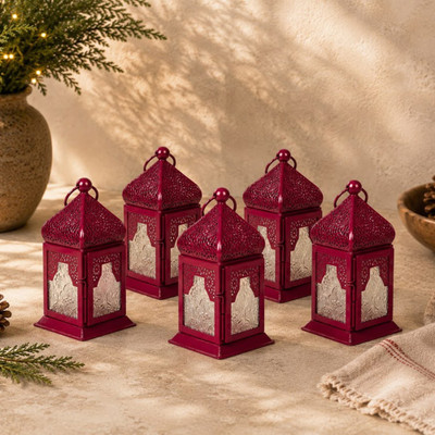 Tea light lanterns, 'Marrakesh Mage' (set of 5) - Set of 5 Mini Magenta Tea Light Lanterns
