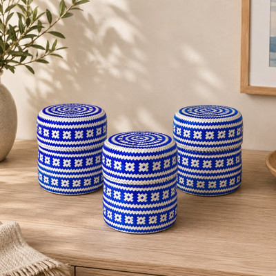Palm leaf baskets, 'Woven Blue' (set of 3) - Set of 3 Handwoven Natural Palm Leaf Baskets from Mexico