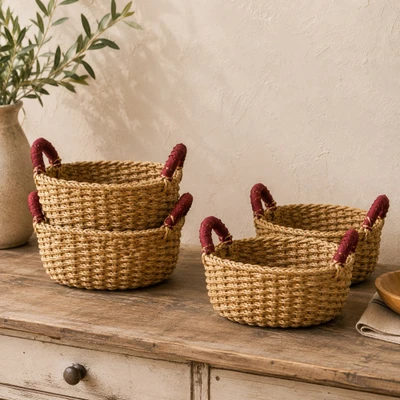Natural fiber baskets 'Chindi Chic' (set of 4)