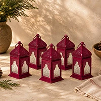 Tea light lanterns, 'Marrakesh Mage' (set of 5) - Set of 5 Mini Magenta Tea Light Lanterns