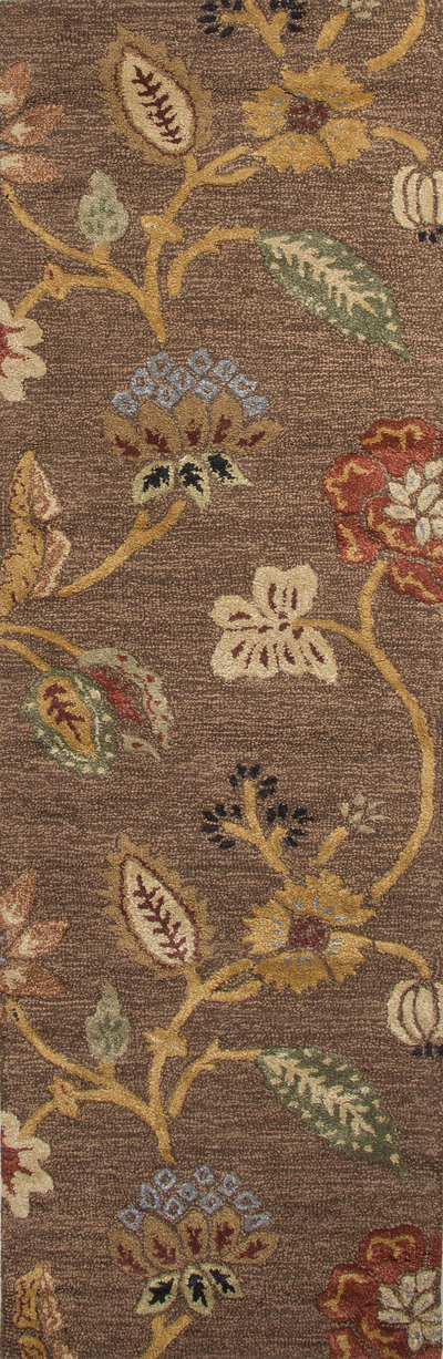 Alfombra tejida a mano en mezcla de lana con motivos florales en marrón/múltiples áreas - Alfombra tejida a mano en mezcla de lana con motivos florales en marrón/múltiples áreas