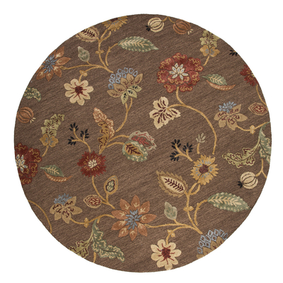 Handgetufteter Teppich aus Wollmischung in Braun/Mehrbereich mit Blumenmuster - Handgetufteter Teppich aus Wollmischung in Braun/Mehrbereich mit Blumenmuster