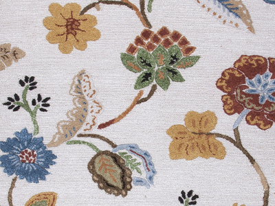 Alfombra de área de mezcla de lana color marfil con patrón floral tufted a mano - Alfombra de área de chenilla de lana con patrón floral tufted a mano