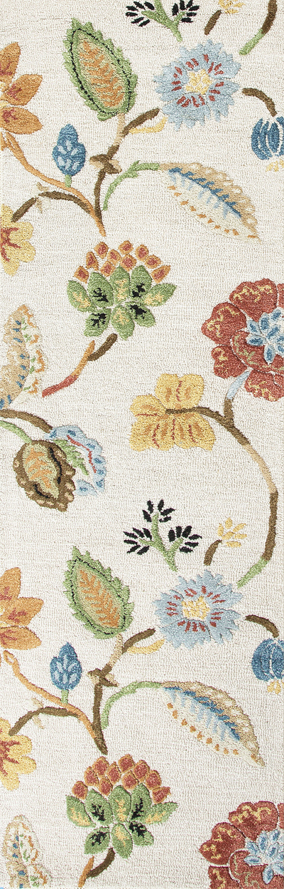 Hand-tufted floral pattern ivory wool blend area rug, 'Crema Floral' - Hand-Tufted Floral Pattern Wool Chenille Area Rug