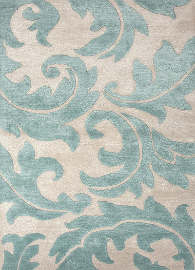Transitional floral ivory/aqua wool blend area rug, 'Parisian Scroll' - Transitional Floral Ivory/Aqua Wool Blend Area Rug