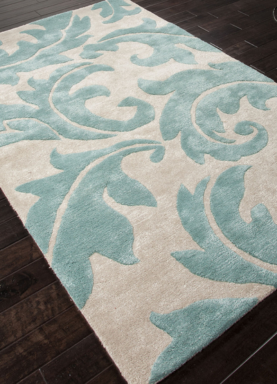 Transitional floral ivory/aqua wool blend area rug, 'Parisian Scroll' - Transitional Floral Ivory/Aqua Wool Blend Area Rug