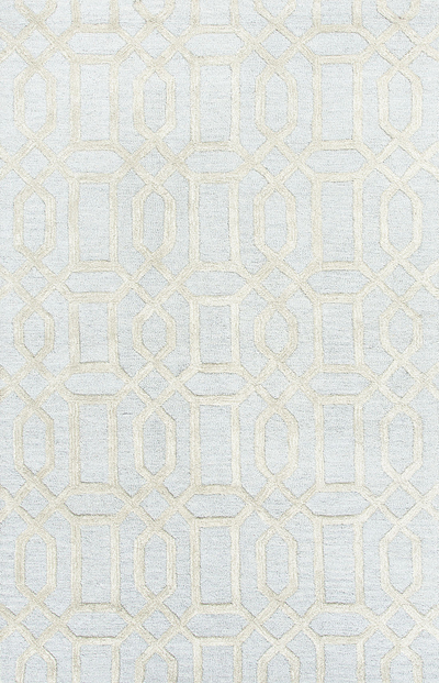 Modern geometric blue/ivory wool blend area rug, 'Metro Chic' - Modern Geometric Blue/Ivory Wool Blend Area Rug