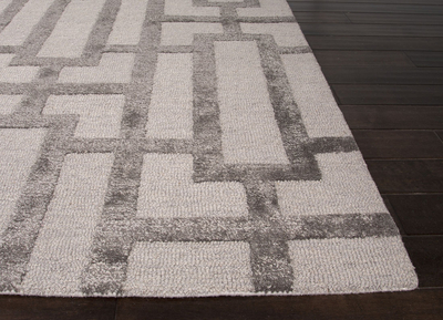 Moderner geometrischer Teppich aus elfenbeinfarbener/grauer Wollmischung - Moderner geometrischer Teppich aus elfenbeinfarbener/grauer Wollmischung