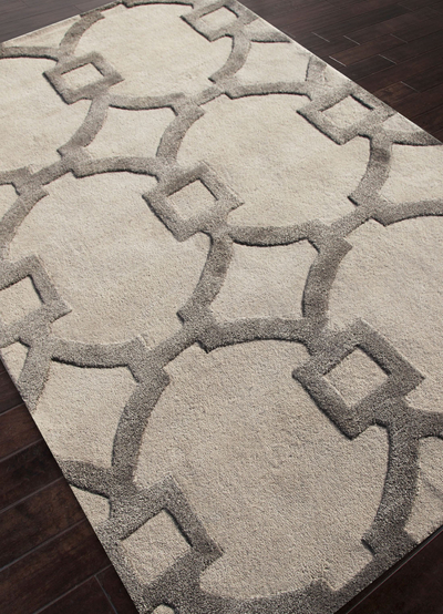 Modern geometric sand/gray wool blend area rug, 'Regal' - Modern Geometric Sand/Grey Wool Blend Area Rug
