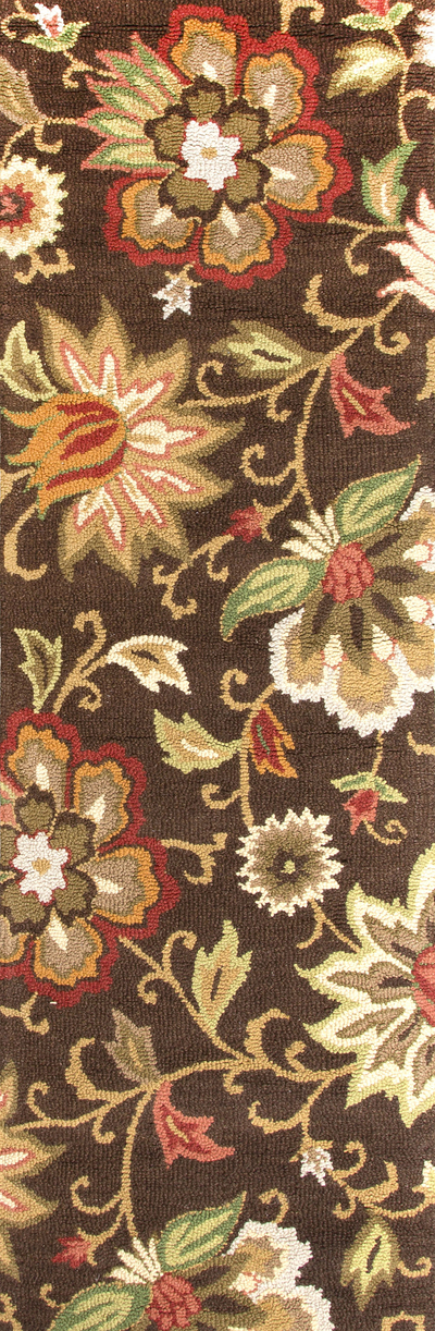 Alfombra marrón/multi de lana texturizada tejida a mano - Alfombra marrón/multi de lana texturizada tejida a mano