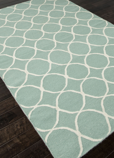 Flat-weave patterned green/ivory wool area rug, 'Laced' - Flat-Weave Geometric Pattern Wool Green/Ivory Area Rug