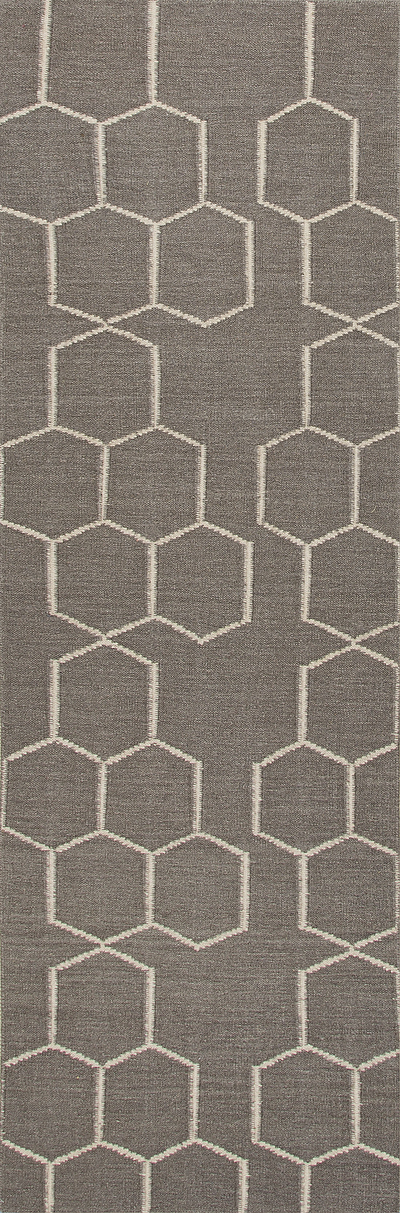 Flat-weave geometric pattern wool gray/ivory area rug, 'Hexacomb' - Flat-Weave Geometric Pattern Wool Gray/Ivory Area Rug