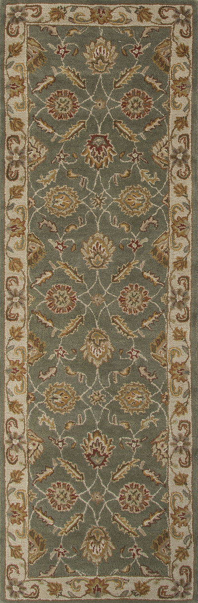 Hand-tufted oriental pattern green/ivory wool area rug, 'Bombay Gold' - Hand-Tufted Oriental Pattern Wool Green/Ivory Area Rug