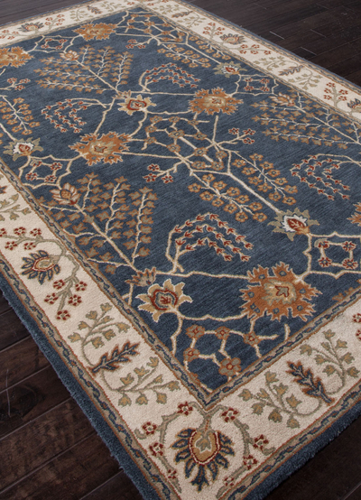 Handgetufteter Teppich - Handgetufteter Teppich aus 100 % Wolle in Blau und Elfenbein
