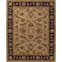 Classic oriental beige/black wool area rug, 'Noir Border Orient' - Classic Oriental Beige/Black Wool Area Rug