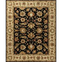 Classic oriental black/taupe wool area rug, 'Sand Border Orient' - Classic Oriental Black/Taupe Wool Area Rug