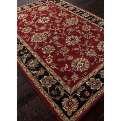 Classic oriental red/black wool area rug, 'Crimson Orient' - Classic Oriental Red/Black Wool Area Rug