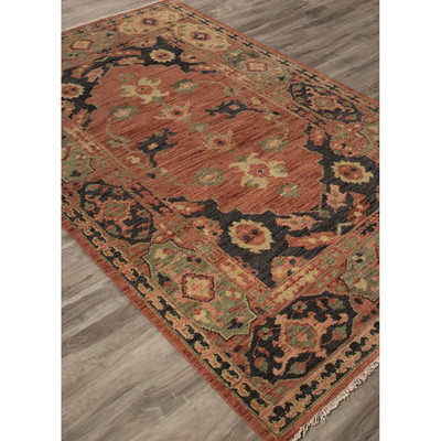 Classic oriental terracotta/charcoal wool area rug, 'Joan' - Classic Oriental Terracotta/Charcoal Wool Area Rug