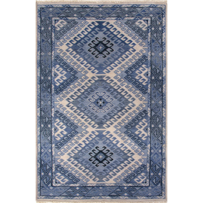 Klassischer Stammes-Teppich aus blauer Wolle - Klassischer Stammes-Teppich aus blauer Wolle