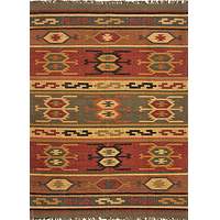 Flat-weave tribal red/yellow jute area rug, Mayem