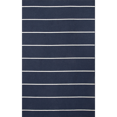 Flat-weave stripe blue/ivory wool area rug, Cassia